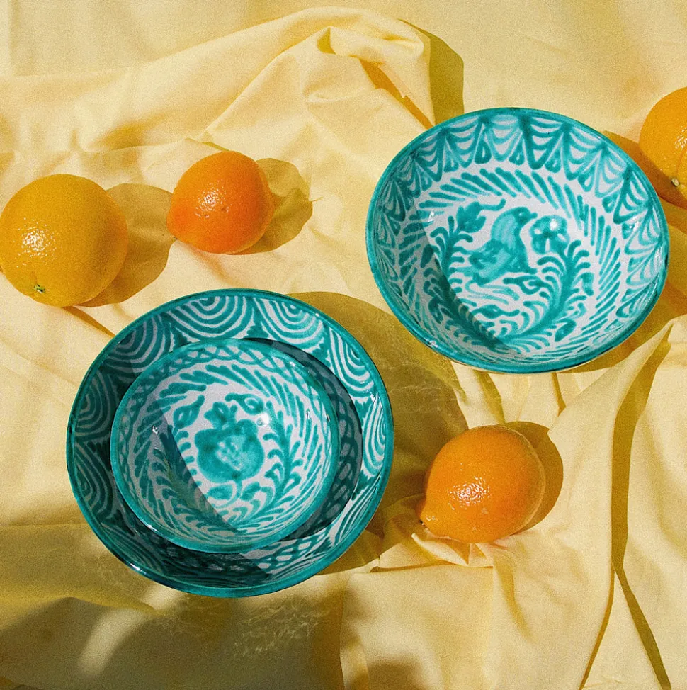 Casa Verde Medium Bowl with Hand-painted Designs