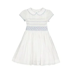Cassis White Short Sleeve Smocked Dress