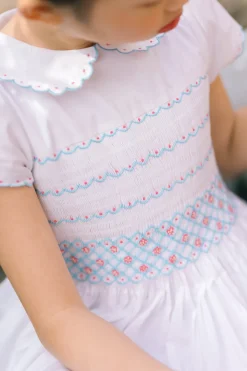 Cassis White Short Sleeve Smocked Dress