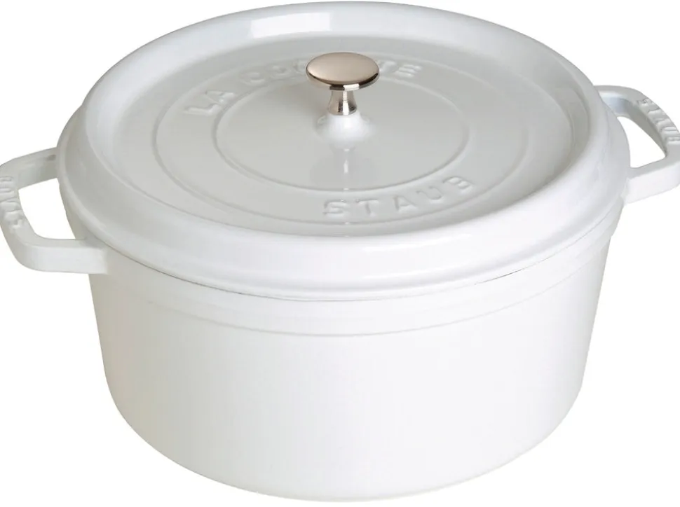 Cast Iron Round Cocotte, Dutch Oven, 7-quart, serves 7-8, Made in France, White