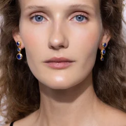 Catherine Round 3-Drop Earrings in Indigo