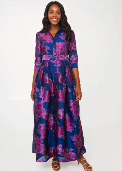 Cecilia Gown in Fuchsia Navy Peony Organza