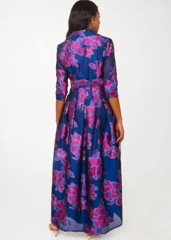 Cecilia Gown in Fuchsia Navy Peony Organza