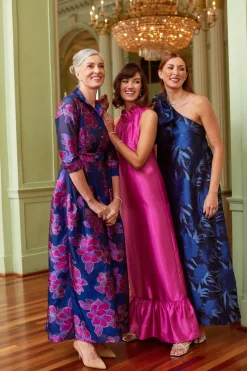 Cecilia Gown in Fuchsia Navy Peony Organza