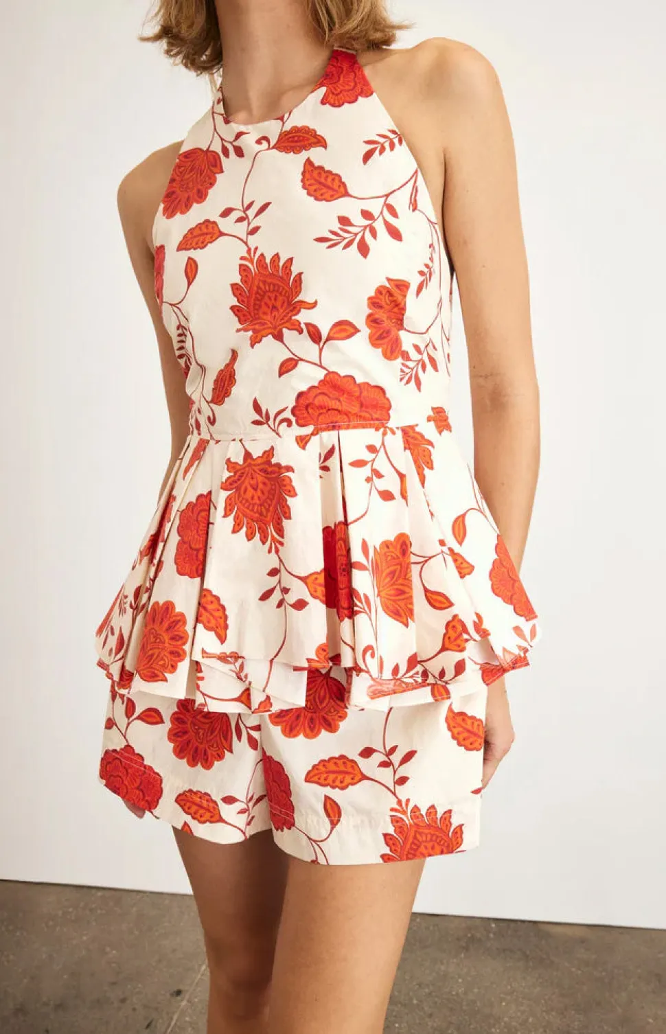 Celeste Top in Cream & Tomato