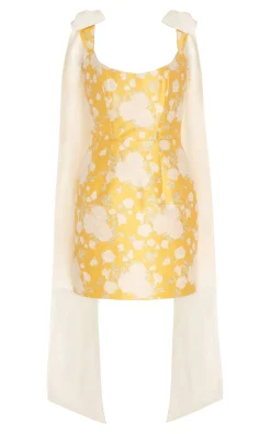 Celestia Yellow Floral Brocade Corset Mini Dress