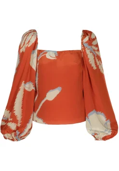 Celia Crepe Chine Blouse in Orange Gladiolos