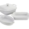 Ceramic 4-pc Baking Pans Set, Casserole Dish with Lid, Brownie Pan, White