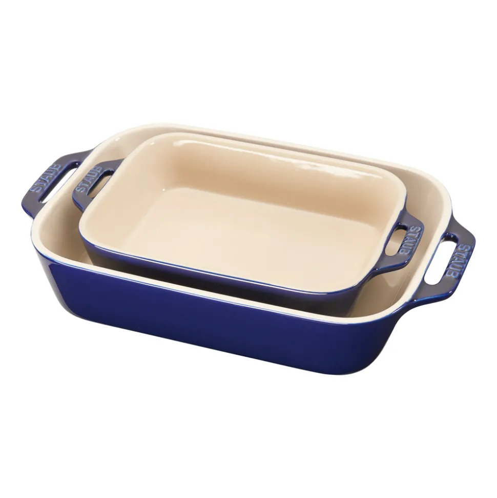 Ceramic 2-pc Rectangular Baking Dish Set in Dark Blue