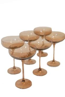 Champagne Coupe Stemware, Set of 6 Amber Smoke
