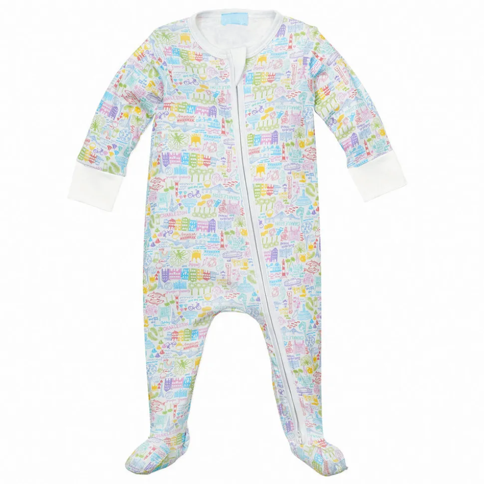 Charleston Zip Baby Onesie in Rainbow Row Multi