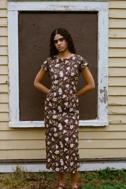Charlie Dress in Brown Hibiscus