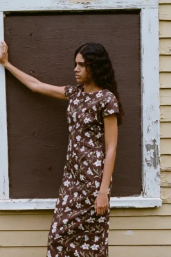 Charlie Dress in Brown Hibiscus