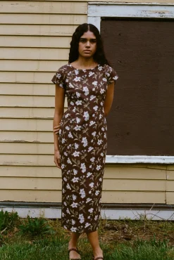Charlie Dress in Brown Hibiscus