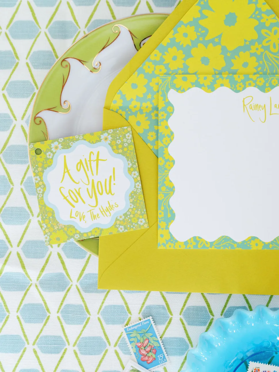 Chartreuse Ditsy Floral Stationery