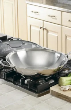 Chef's Classic® Stainless 14" Stir-Fry Pan with Helper Handle & Glass Cover in Stainless Steel