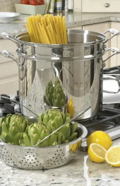 Chef's Classic® Stainless 12 Quart Pasta/Steamer 4-Piece Set in Stainless Steel