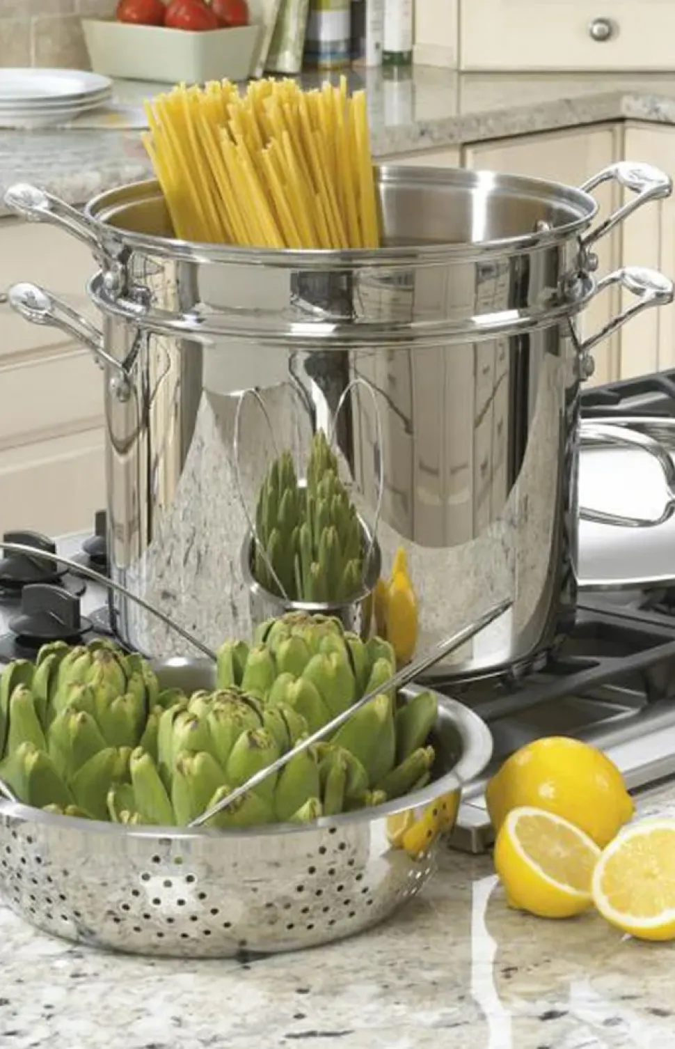 Chef's Classic® Stainless 12 Quart Pasta/Steamer 4-Piece Set in Stainless Steel