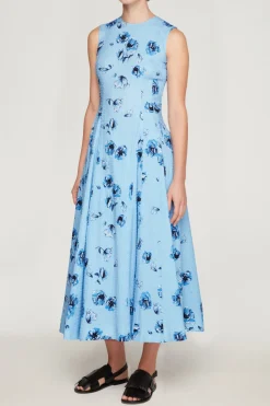 Chelsea Dress In Blue Poppies On Baby Blue Bibione Cotton
