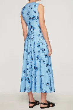 Chelsea Dress In Blue Poppies On Baby Blue Bibione Cotton