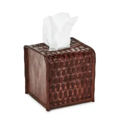 Chestnut Woven Leather Tissue Box Cover