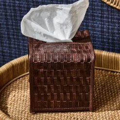 Chestnut Woven Leather Tissue Box Cover