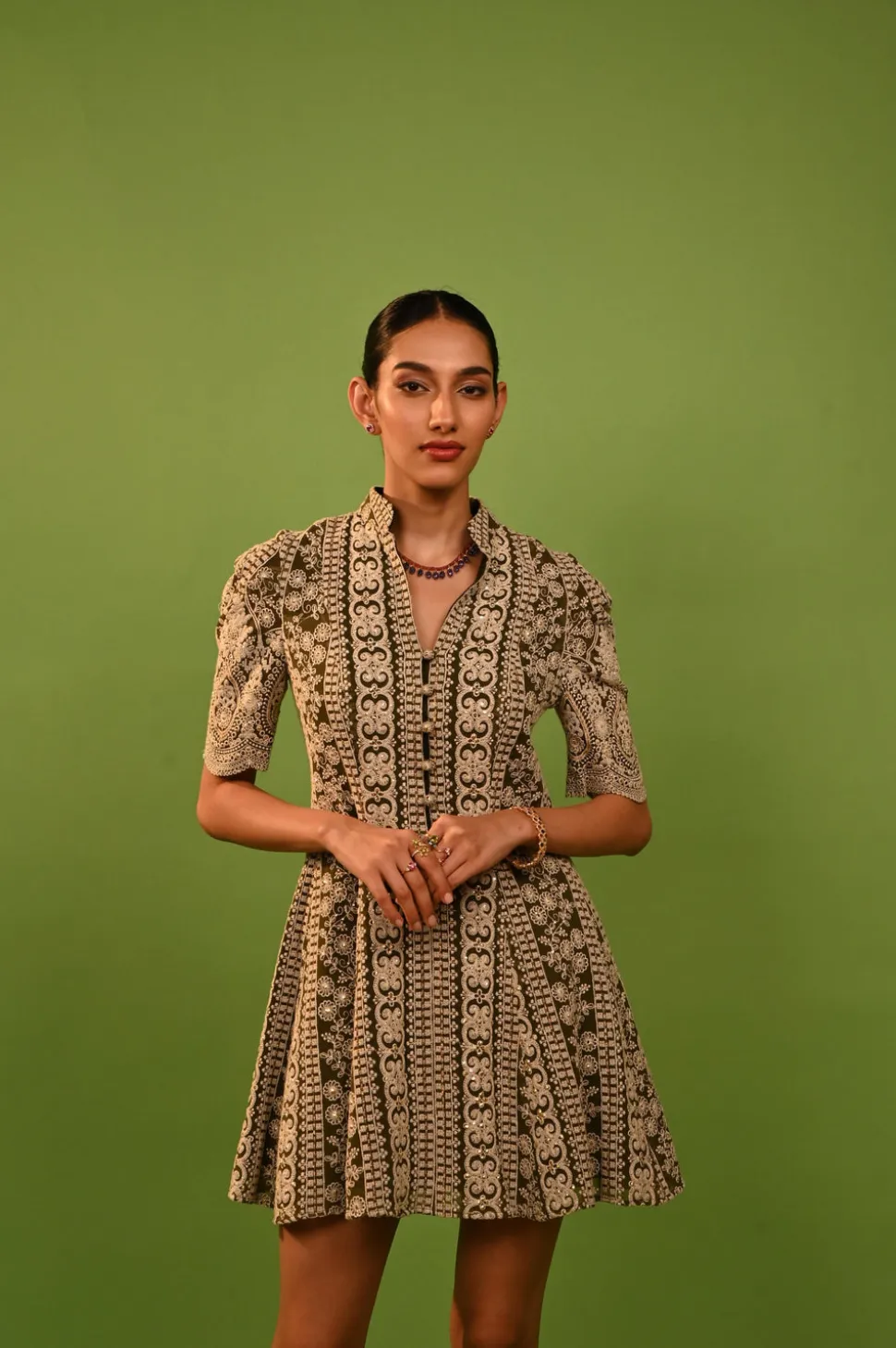 Chikan Olive Dress