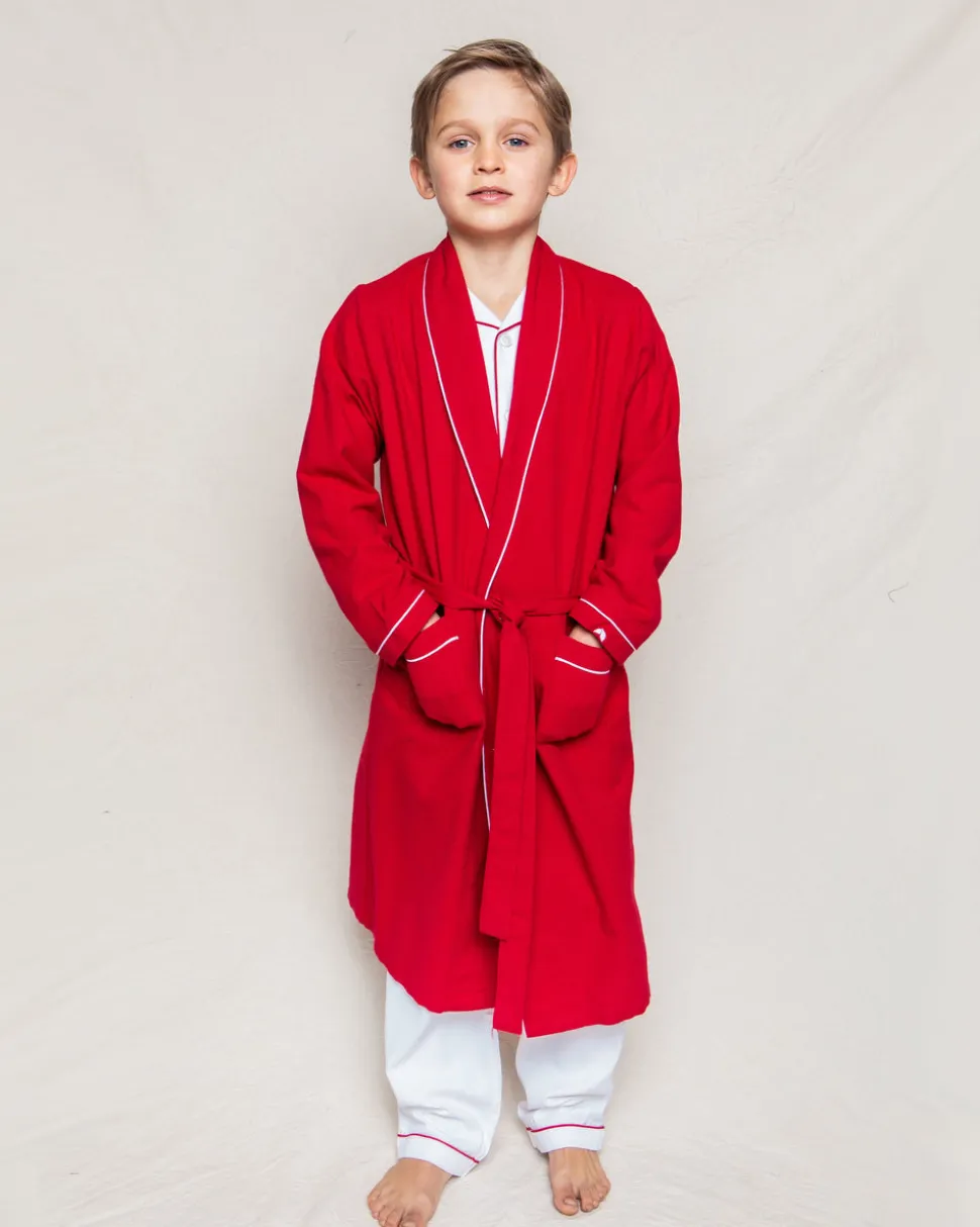 Children’s Red Flannel Robe with White Piping