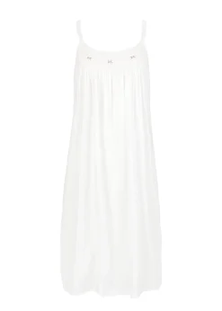 Chrissy White Cotton Nightgown with Hand Embroidered Pink Rosebuds