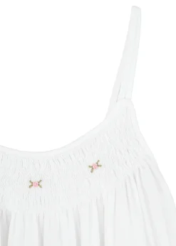Chrissy White Cotton Nightgown with Hand Embroidered Pink Rosebuds