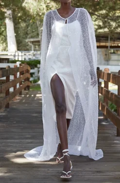 Christiana Cape with Pearl and Sequin Embroidery