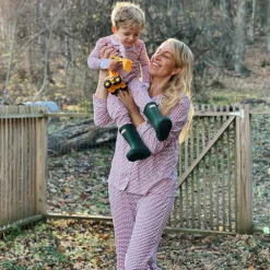 Christmas Tree Stripe Two-Piece Kids Henley Pajamas