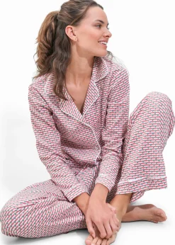 Christmas Tree Stripe Women's Button Front Long Pajama Set
