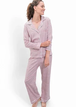 Christmas Tree Stripe Women's Button Front Long Pajama Set