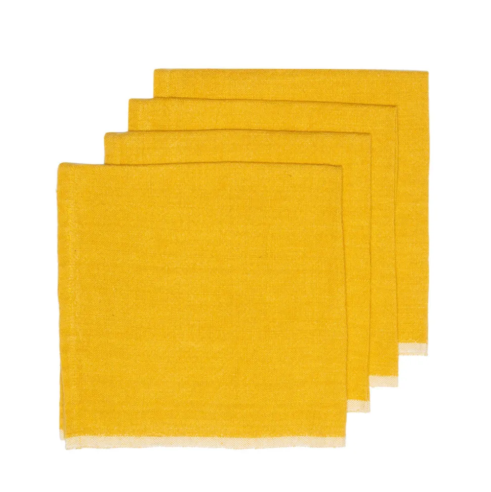Chunky Linen Napkins in Mustard, Set of 4
