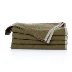 Chunky Linen Napkins in Moss Green, Set of 4