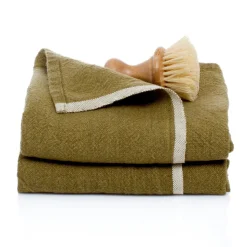 Chunky Linen Towels in Moss Green, Set of 2
