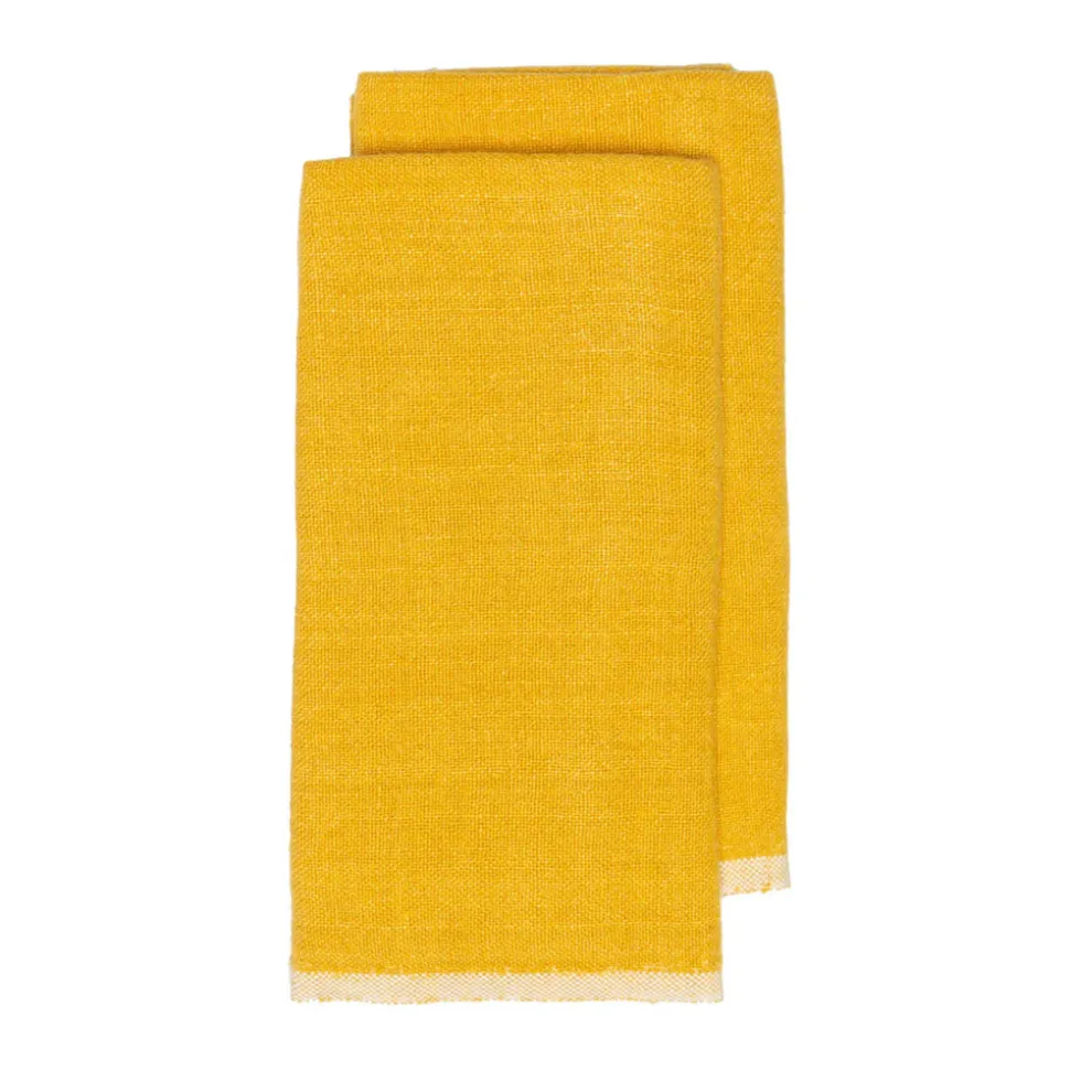 Chunky Linen Towels in Mustard, Set of 2