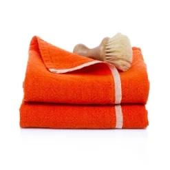 Chunky Linen Towels in Orange, Set of 2