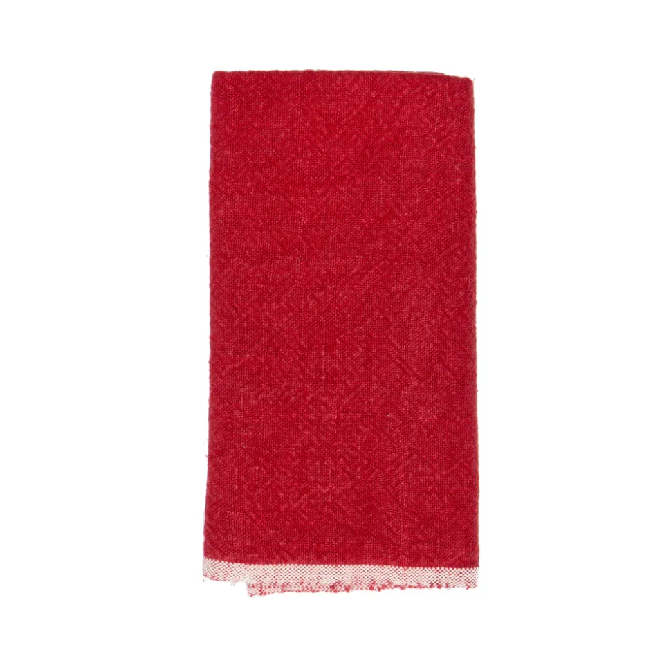 Chunky Linen Towels in Red, Set of 2