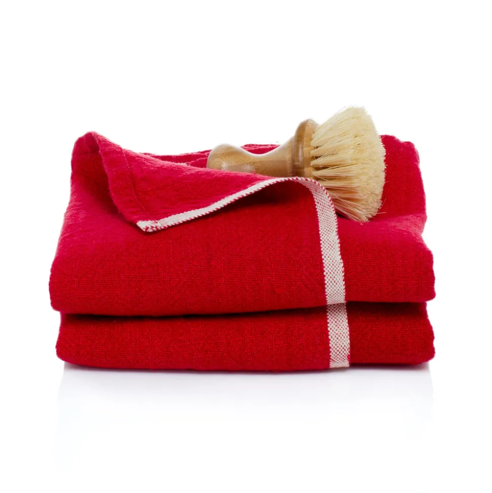Chunky Linen Towels in Red, Set of 2