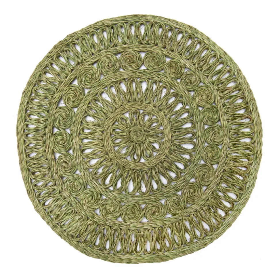 Circolo Abaca Round Placemat in in Olive Green, Set of 4