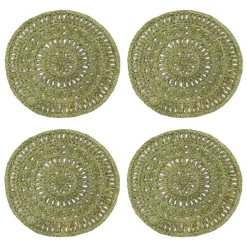 Circolo Abaca Round Placemat in in Olive Green, Set of 4