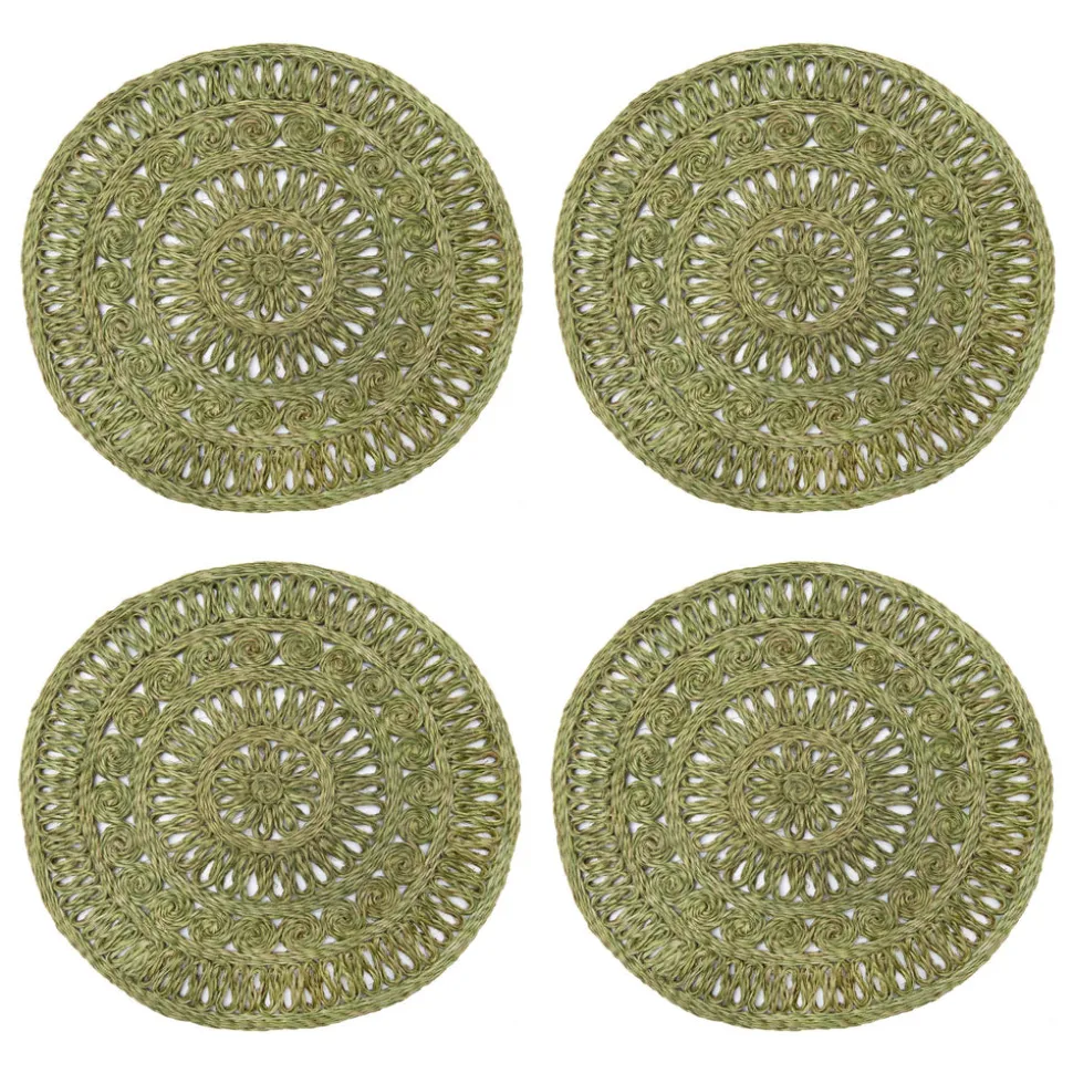 Circolo Abaca Round Placemat in in Olive Green, Set of 4