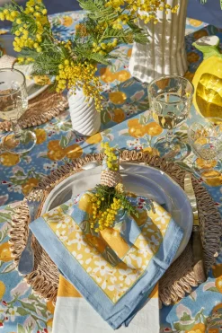 Citron Napkins in Bleu & Yellow, Set of 6