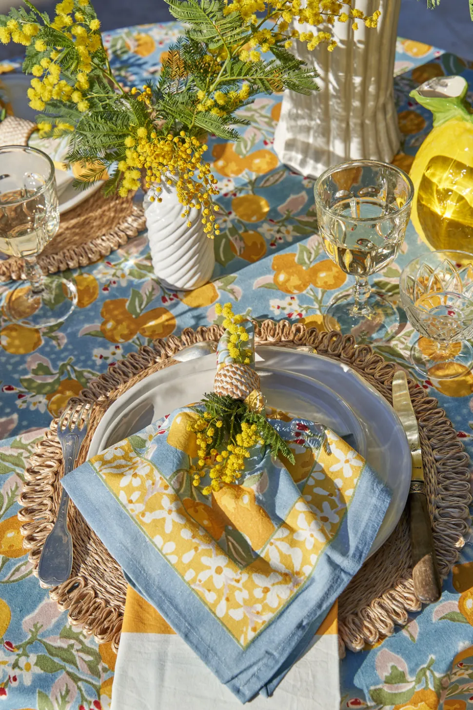 Citron Napkins in Bleu & Yellow, Set of 6