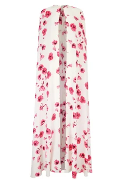Clarette Cape In Pink Poppies Silk Crepe De Chine
