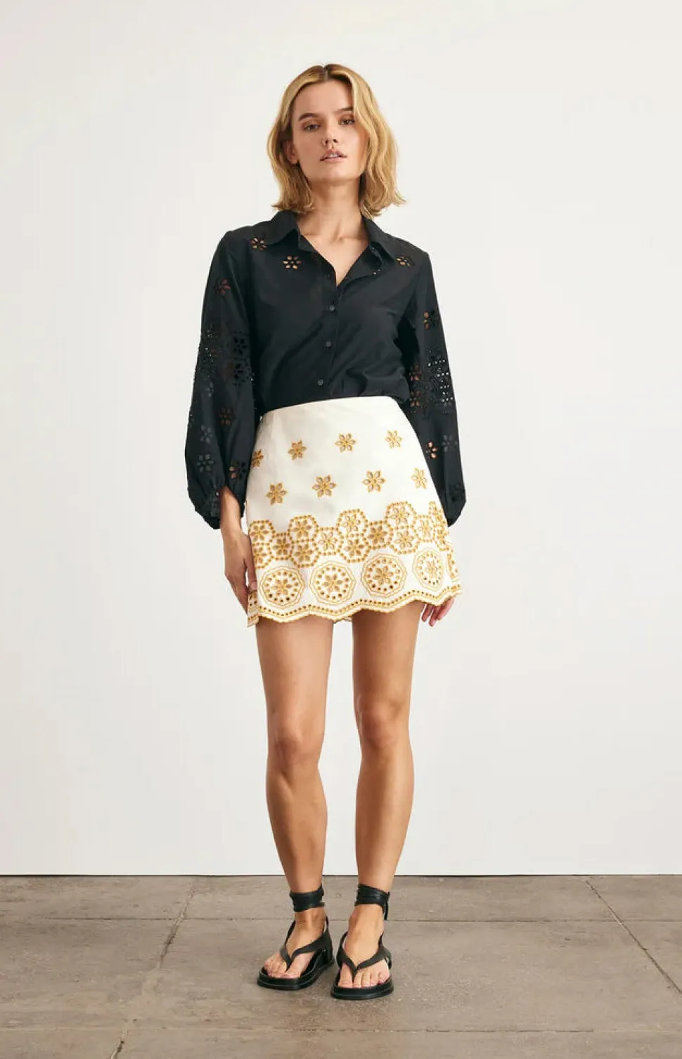 Clarisse Skirt in Ivory & Marigold