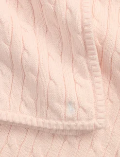 Classic Combed Cotton Cable Knit Baby Blanket in Morning Pink