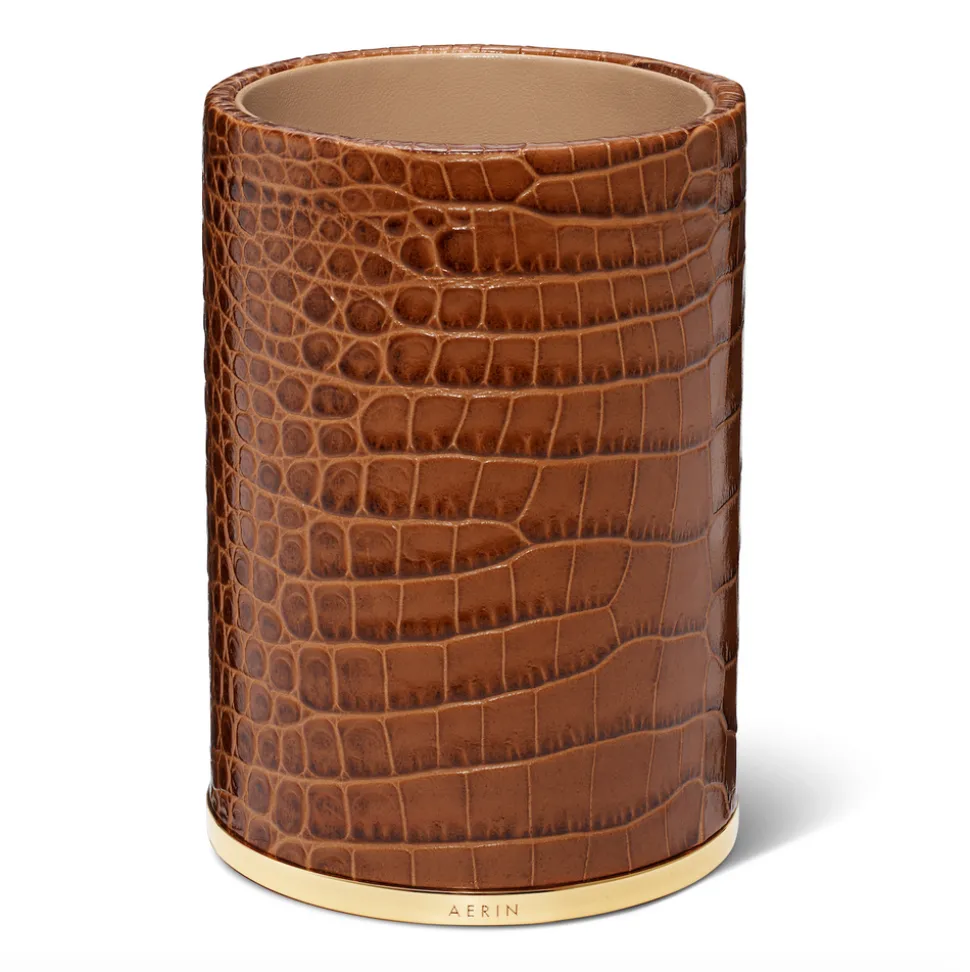 Classic Croc Leather Pencil Cup in Chestnut